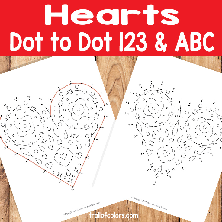 Hearts dot to dot coloring page for kids