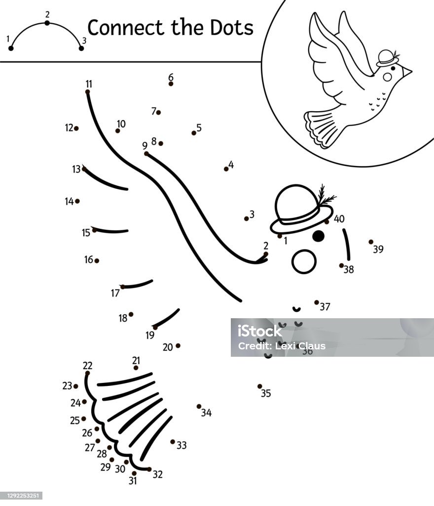 Vector saint valentine day dottodot and color activity with cute dove holiday connect the dots game for children with romantic bird funny coloring page for kids with adorable animal stock illustration