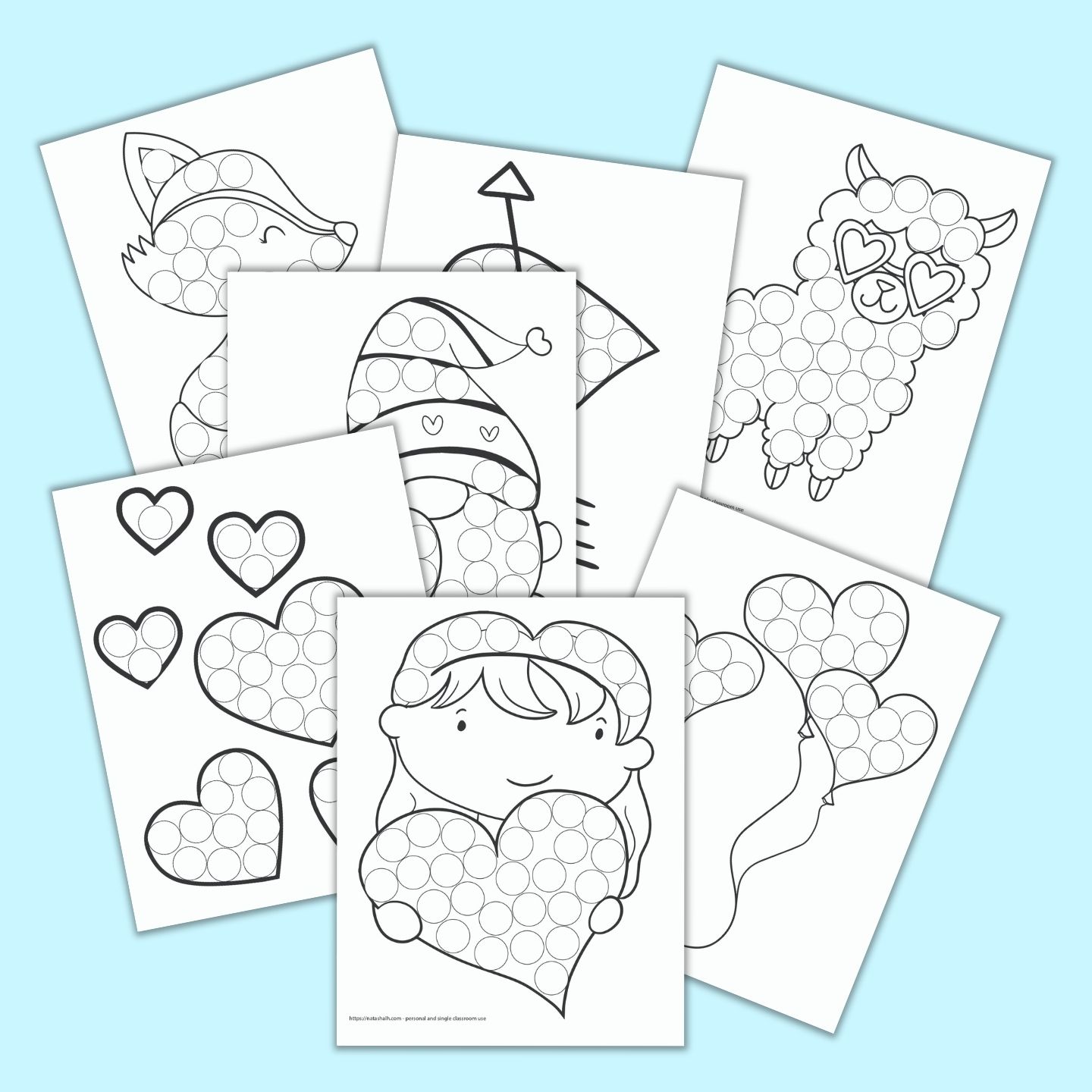 Free printable valentines day do a dot marker coloring pages