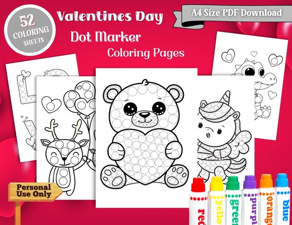 Valentines day dot marker coloring sheets for kids printable coloring pages kids coloring book preschool printables pdf instant download