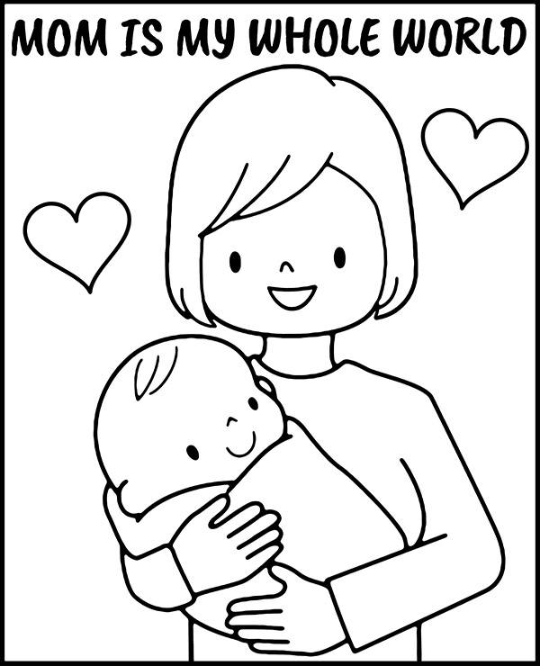 Printable mother with a baby coloring page