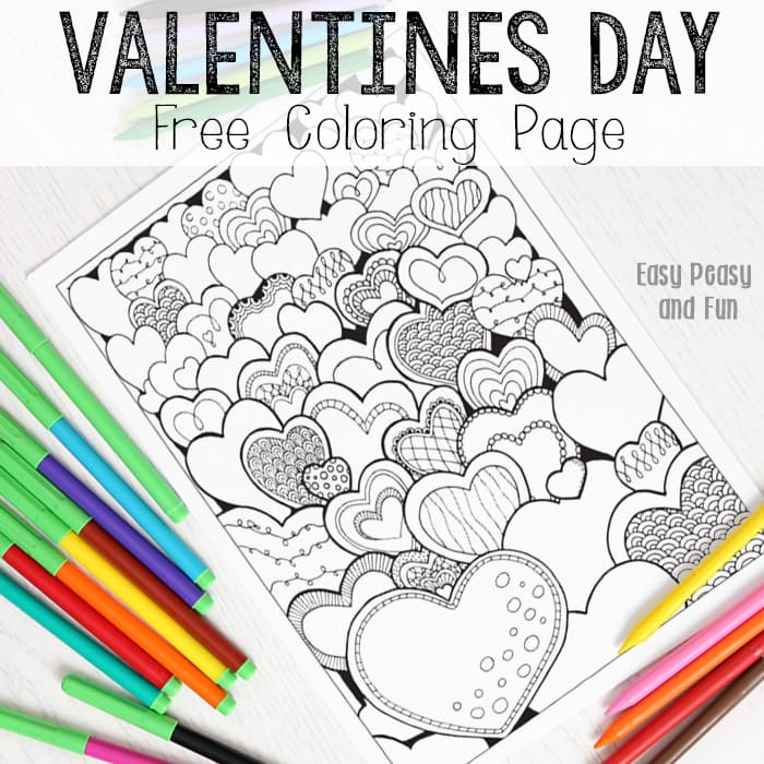 Hearts valentines day coloring page for adults