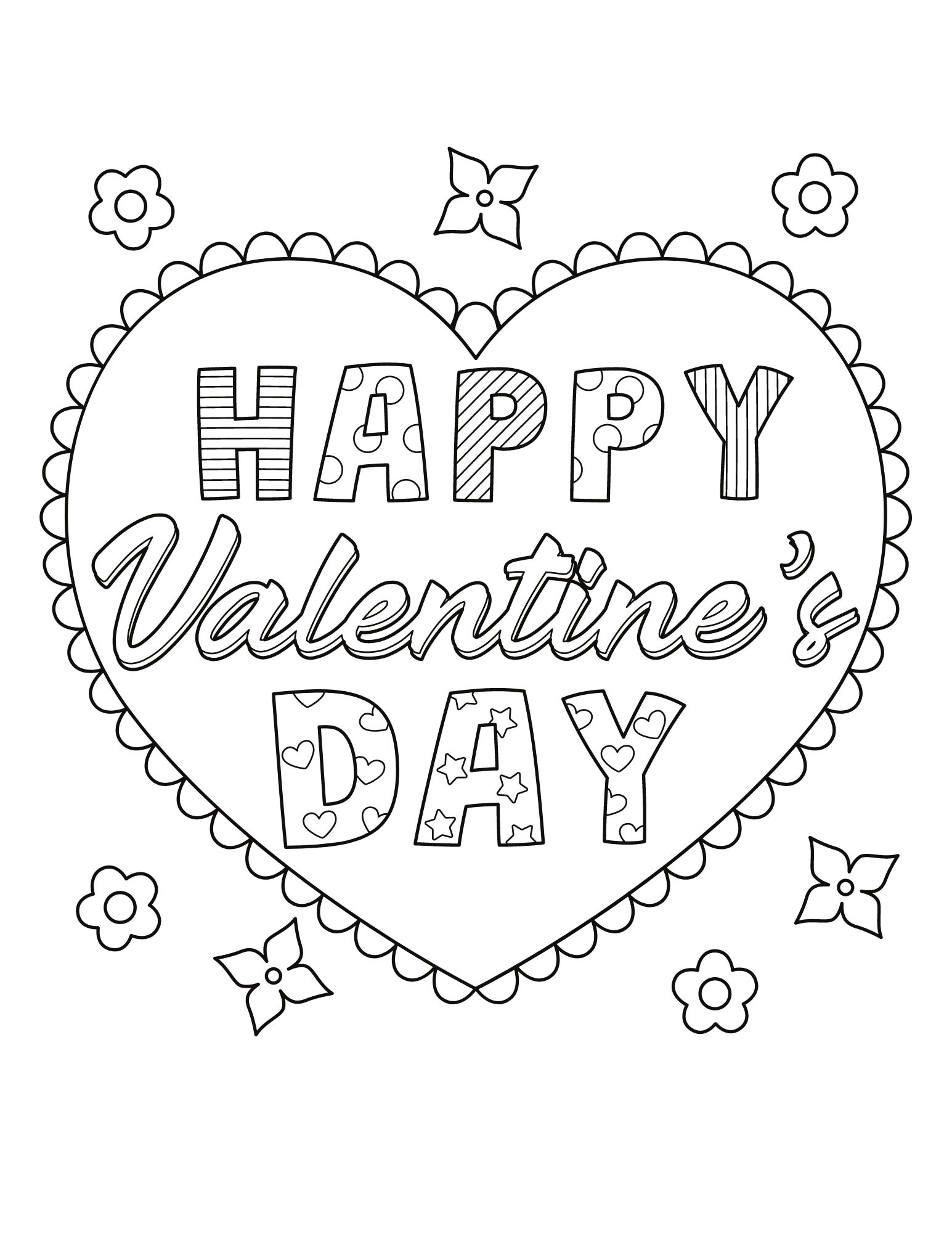 Happy valentines day coloring page