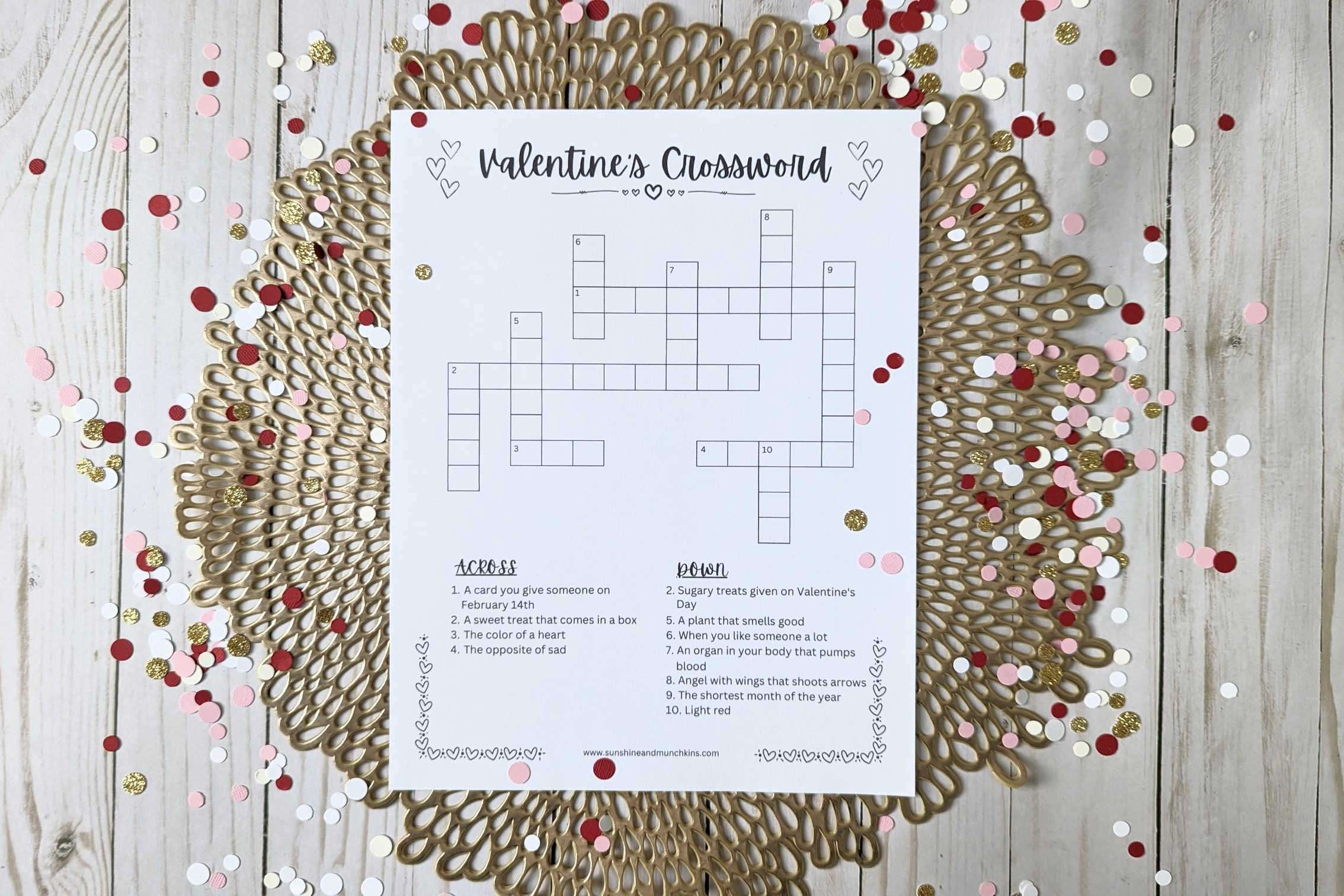 Free kids valentines crossword printable