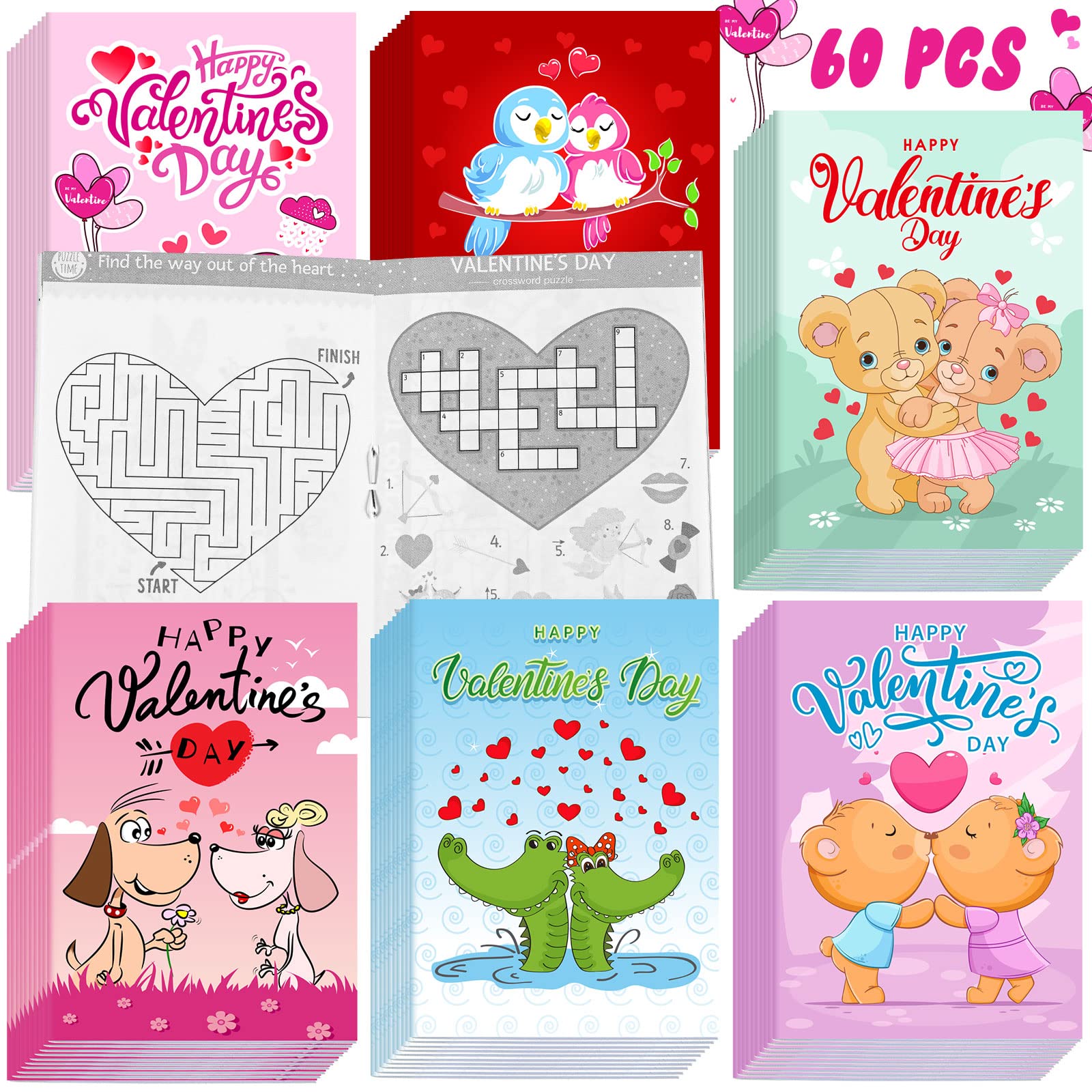 Pieces valentines day mini activity books valentines day gifts for the little ones includes mazes word search sudoku drawing and more fun and games activity books paperback toys