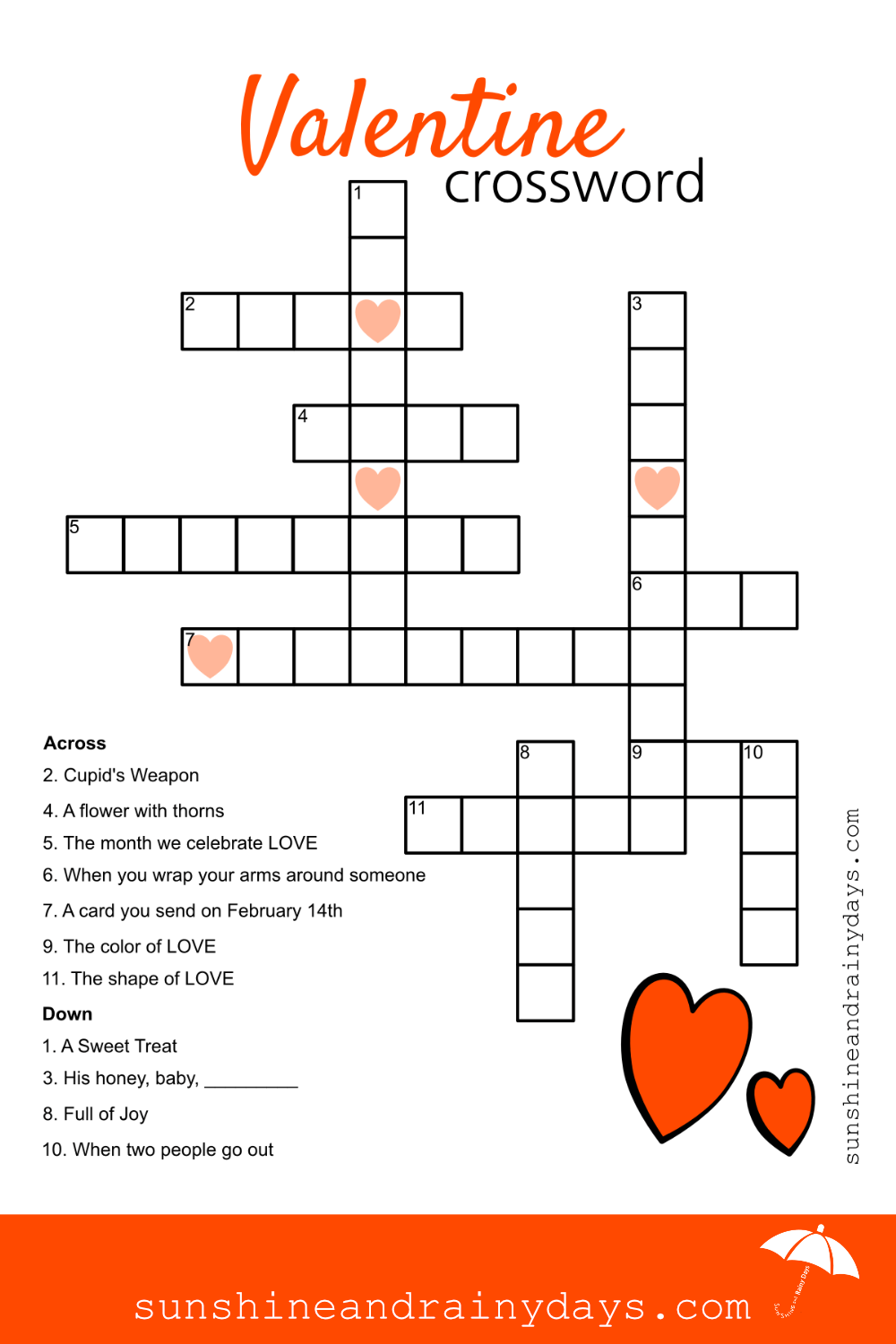 Valentine crossword puzzle valentine printables kids valentine worksheets valentines printables