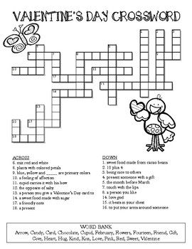 Valentines day crossword puzzle color and bw versions crossword puzzle crossword valentines