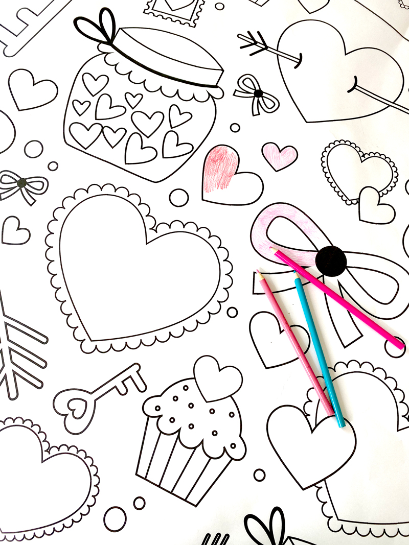 Oversized coloring poster for valentines day on love the day