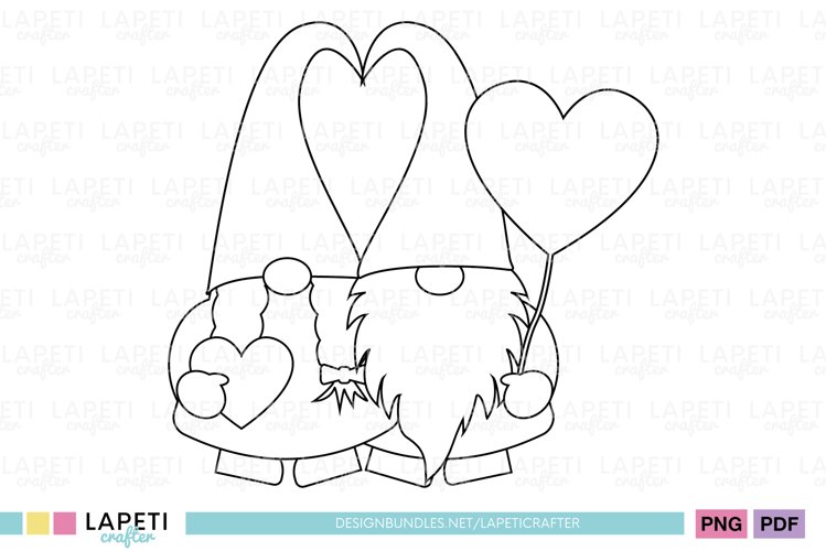 Valentines gnomes digital stamp includes no line coloring