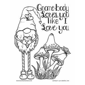 Scandinavian gnome valentines coloring page