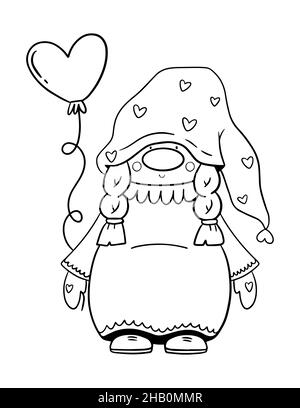 Valentines day coloring page greeting valentine card with gnome stock photo