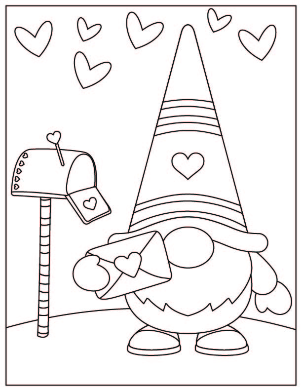 Valentines day gnome coloring pages free printable fairy garden diy