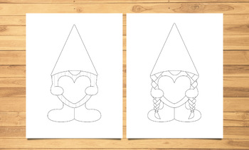 Gnomes holding hearts valentines day coloring sheets by the artsy tortoise