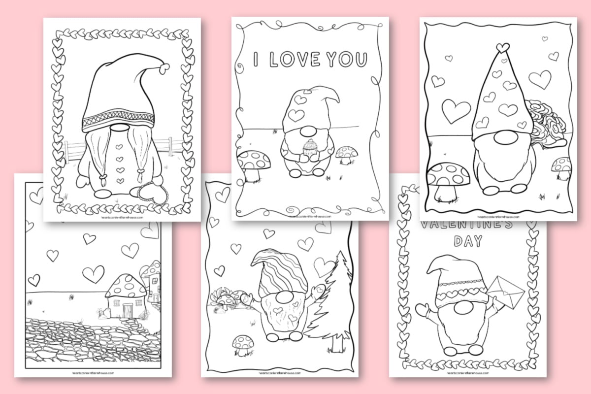 Cute valentine gnome coloring pages to print for endless fun