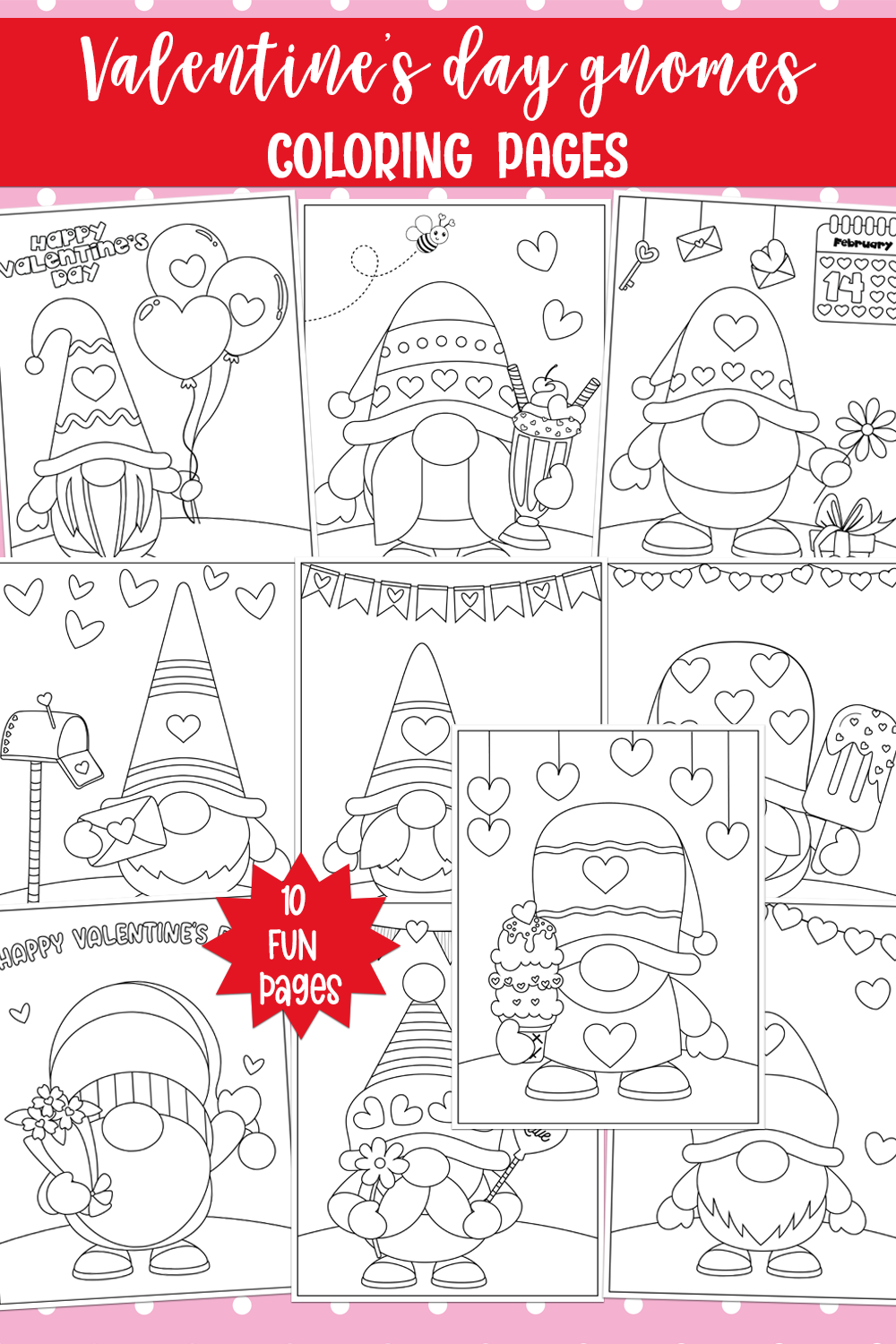 Valentines day gnome coloring pages