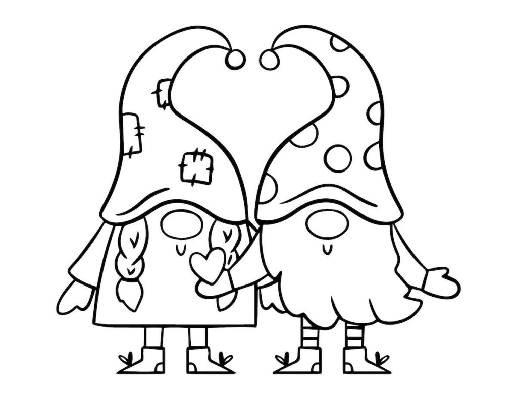 Valentine gnomes coloring pages