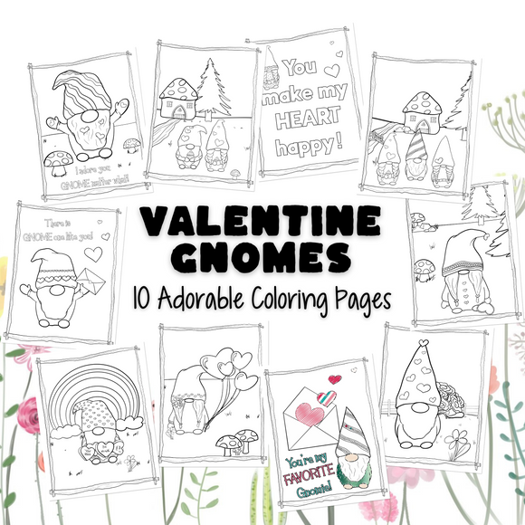 Valentine gnomes coloring pages â messy little monster shop