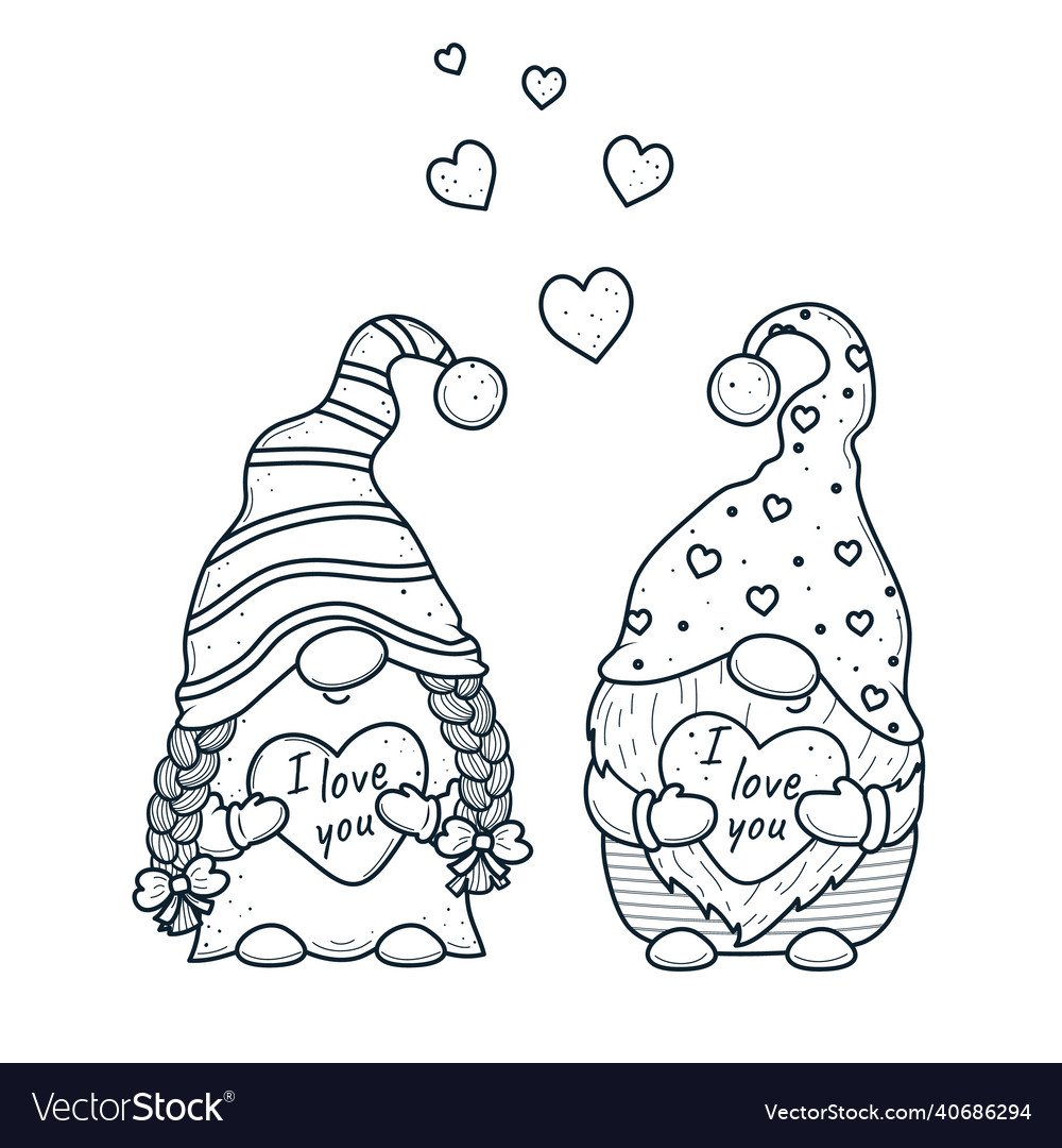 Cute valentine gnomes with hearts royalty free vector image