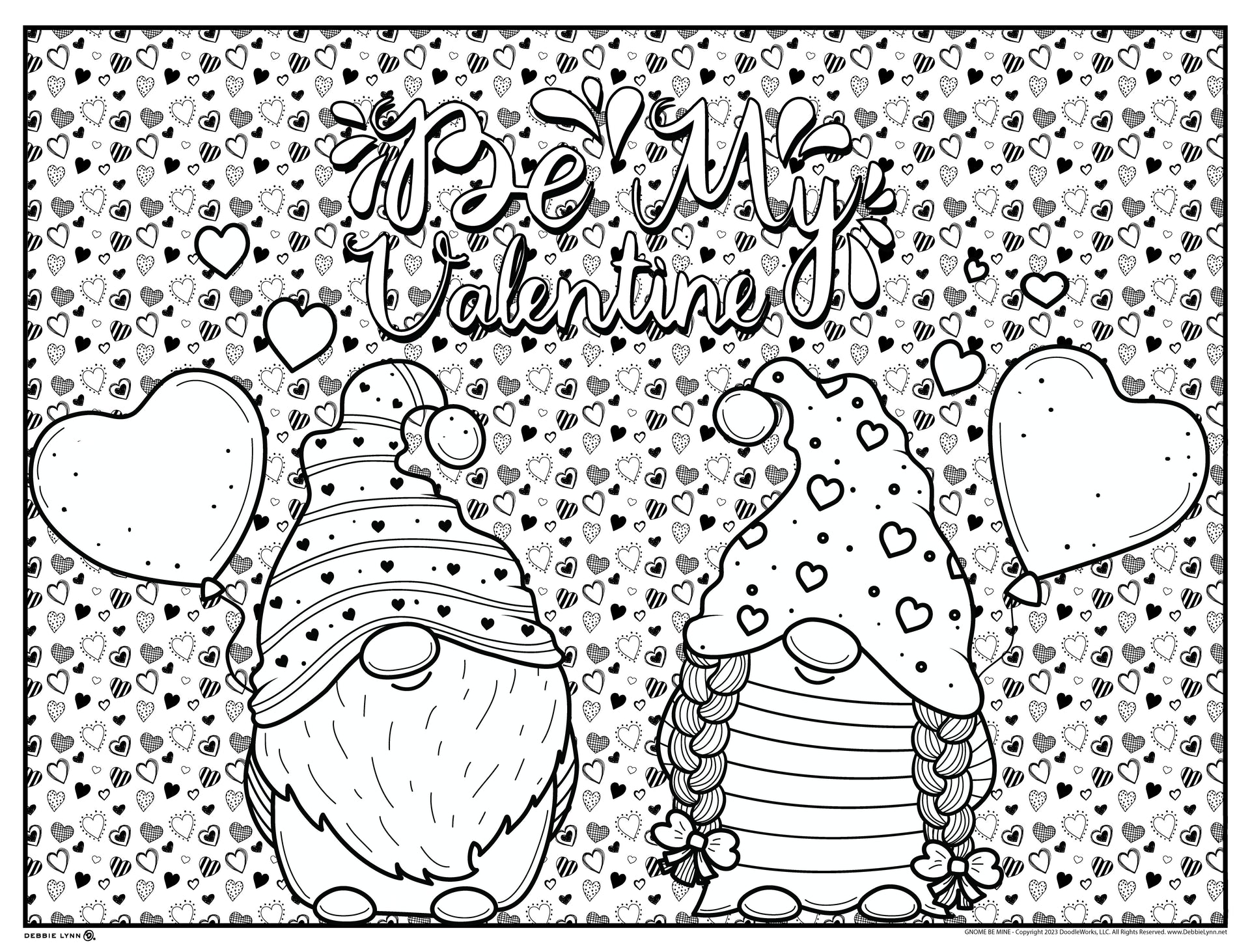 Gnome be mine valentines day personalized giant coloring poster x â debbie lynn