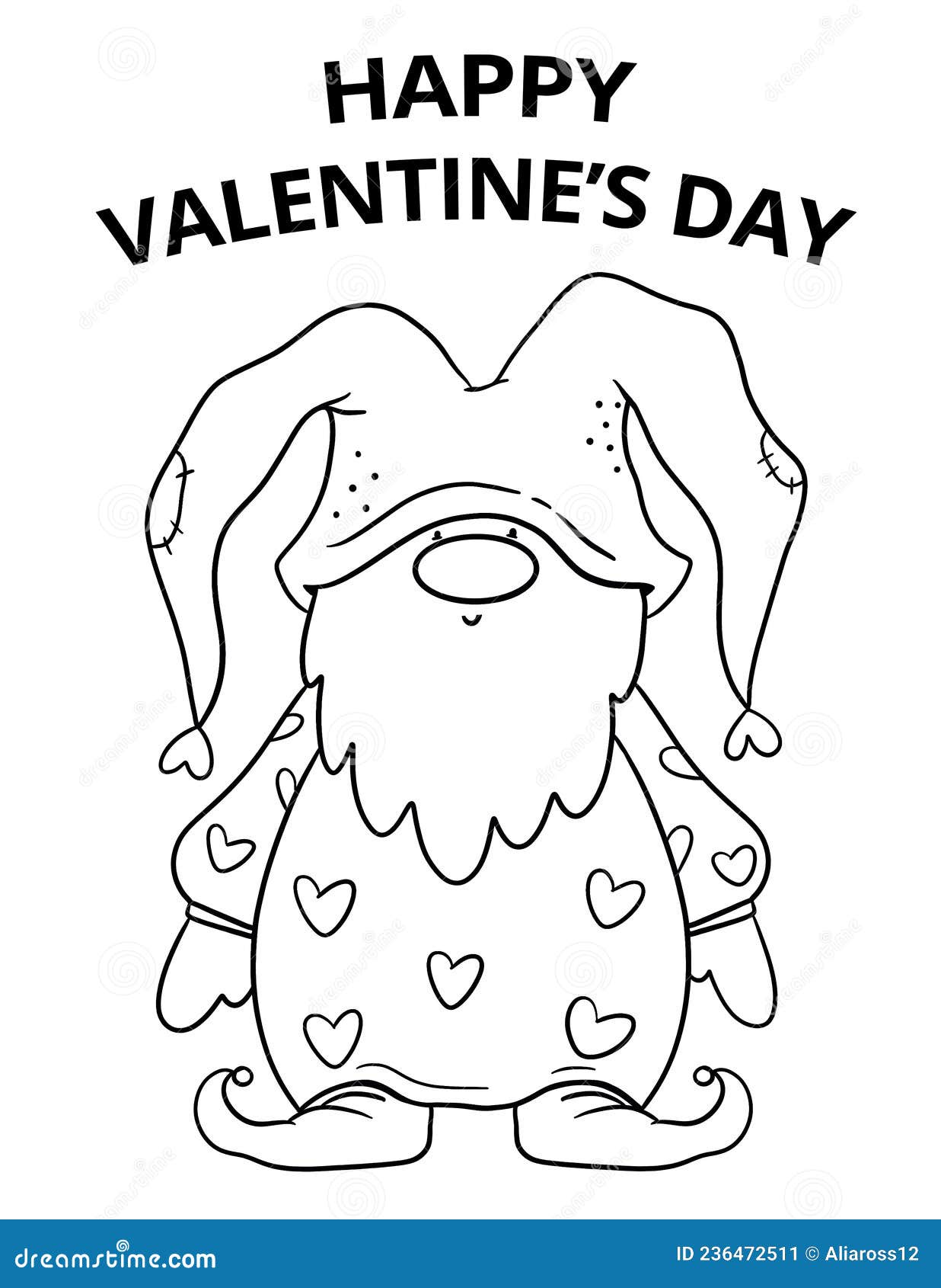 Valentines day gnome coloring book page happy valentines day coloring card stock illustration