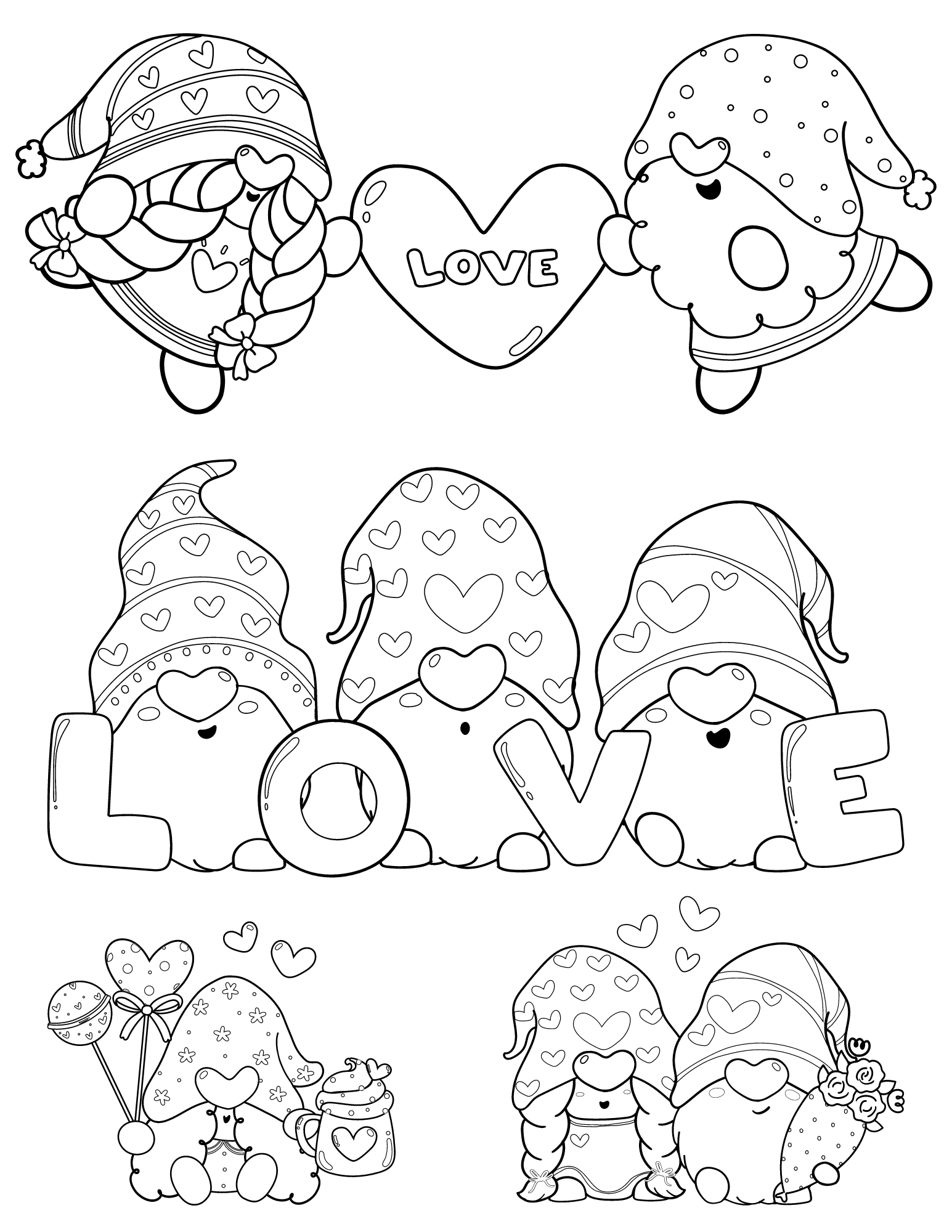 Cute valentine gnomes coloring pages