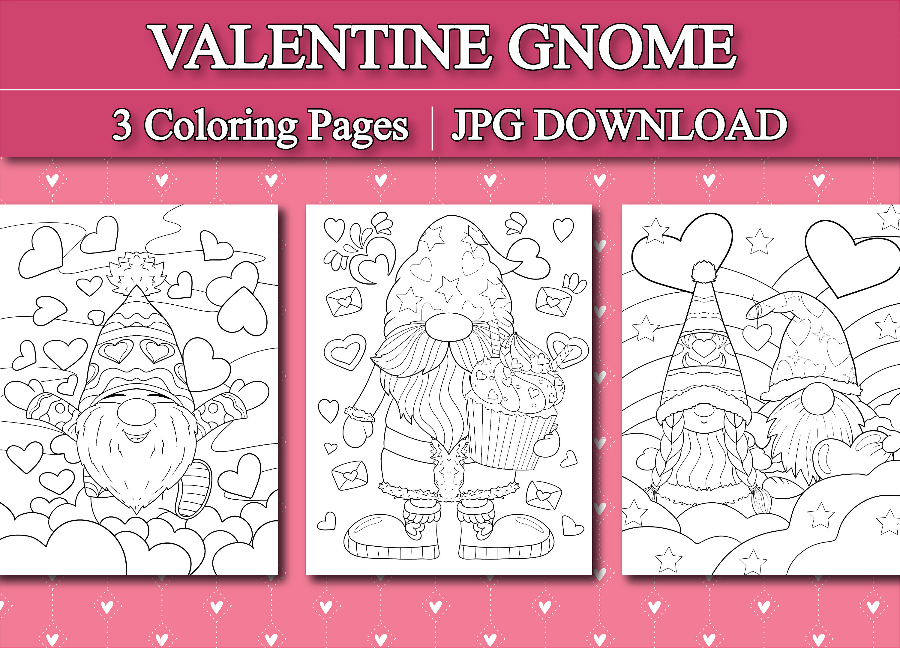 Valentines day gnome coloring pages valentine gnomes outline coloring gnome with heart gnome couple printable pdf download