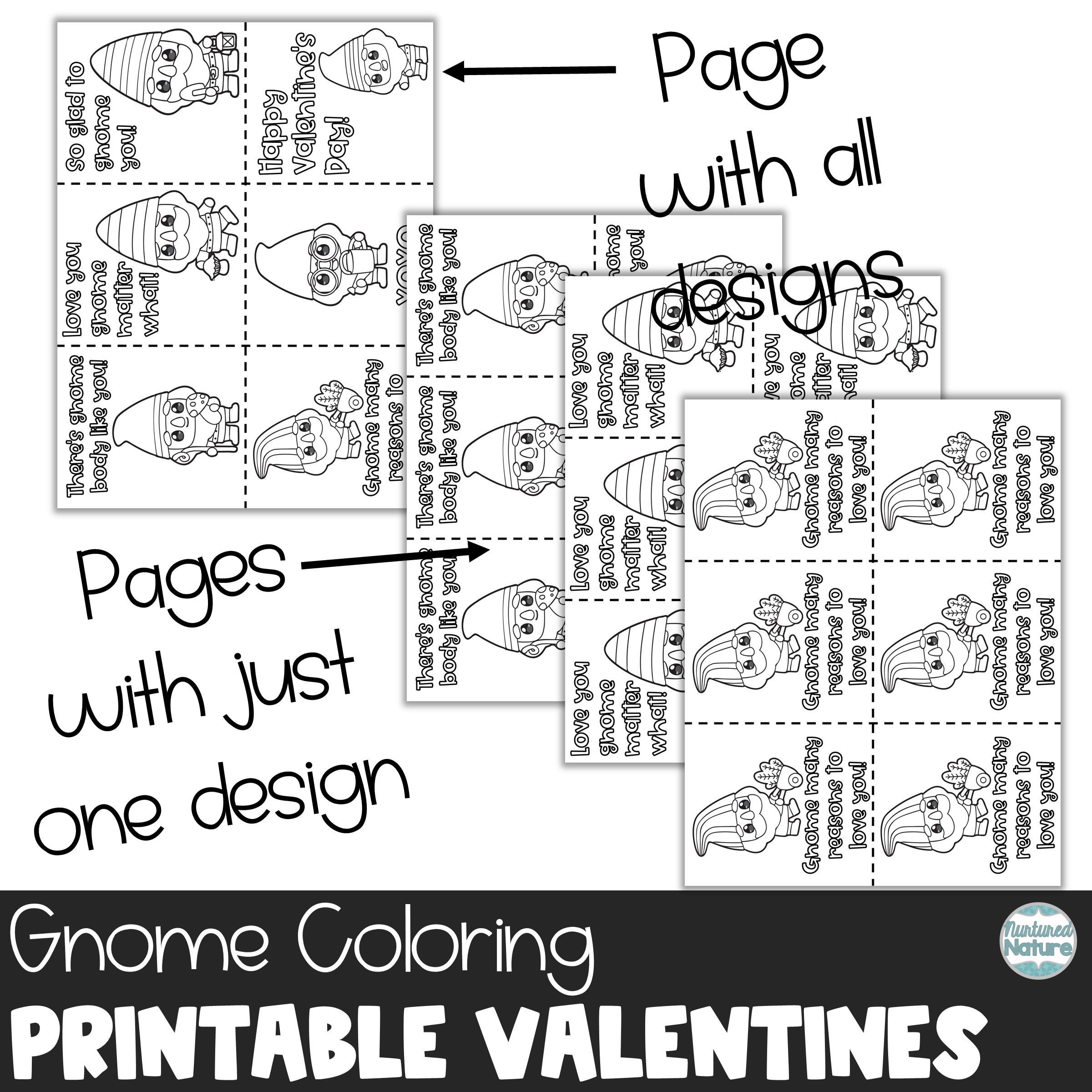 Gnome coloring sheet valentines