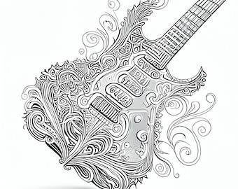 Pack stress relief coloring pages guitar digital print filigree detailed mandala instant download set coloring books for adults download now