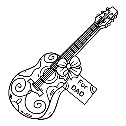 Fathers day gift guitar isolated coloring page stock illustration