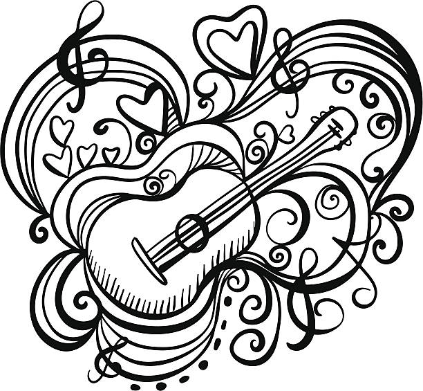 Valentines day music card with the guitar stock illustration