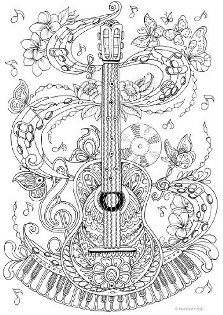 Guitar printable adult coloring page from favoreads coloring book pages for adults and kids coloring sheets coloring designs