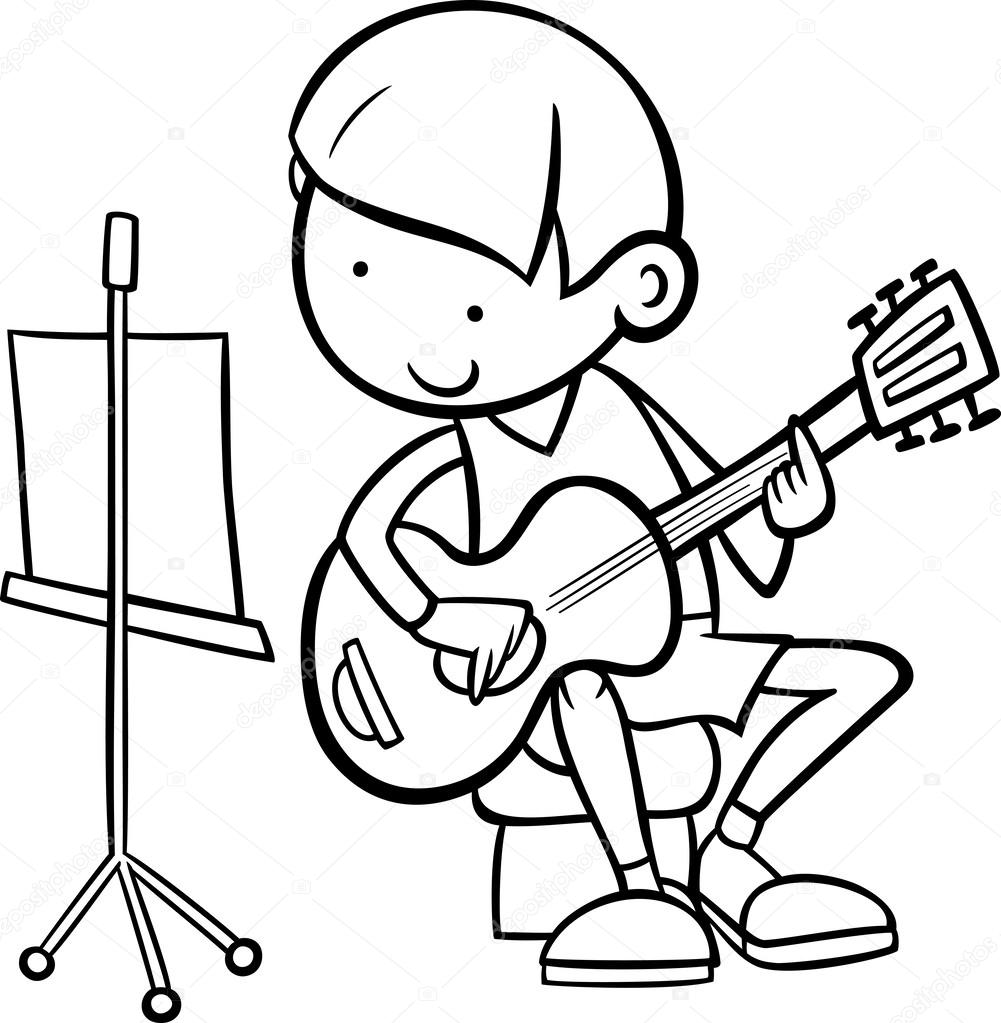 Boy with guitar coloring page stock vector by izakowski