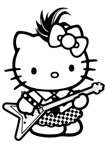 Hello kitty rockstar coloring page free printable coloring pages