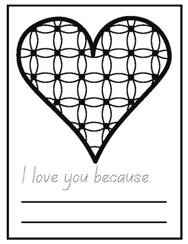 Valentines day heart coloring pages i love you because writing prompt