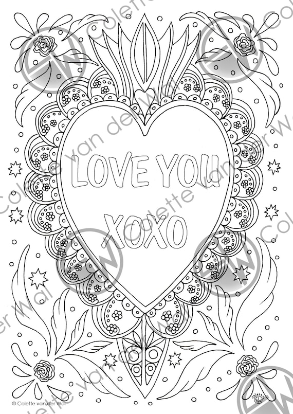 Valentines day hearts printable coloring pages valentines day adult coloring kids coloring pages hearts instant download