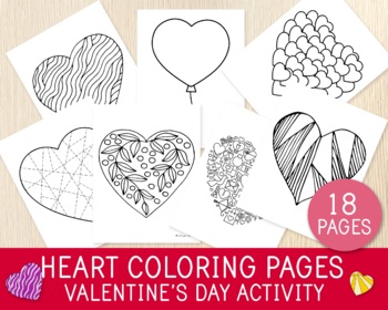 Heart coloring pages valentines day activity party favors drawing painting