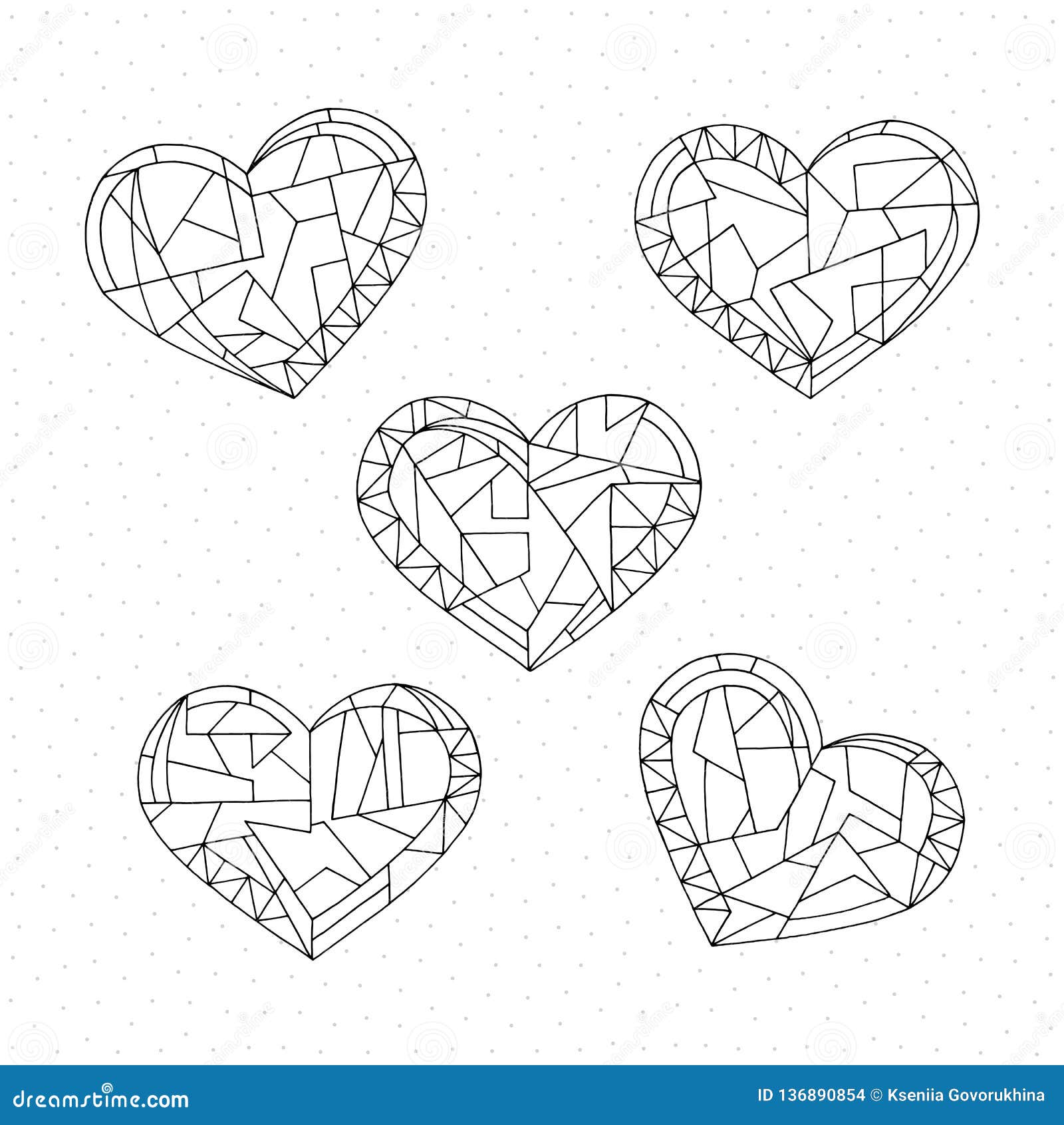 Hearts collection coloring book hand drawn abstract love holidays vector illustrations valentines day background in modern style stock illustration