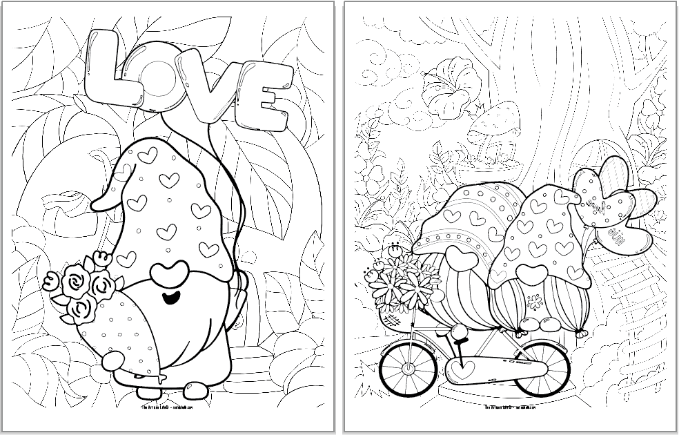 Free printable valentines day gnome coloring pages