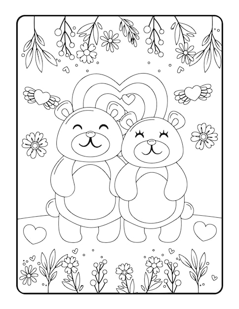 Premium vector christmas winter coloring valentines day coloring pages for kids love coloring page coloring book