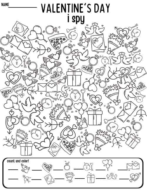 Valentines day i spy printable pdf valentines day coloring page valentine coloring pages valentines school