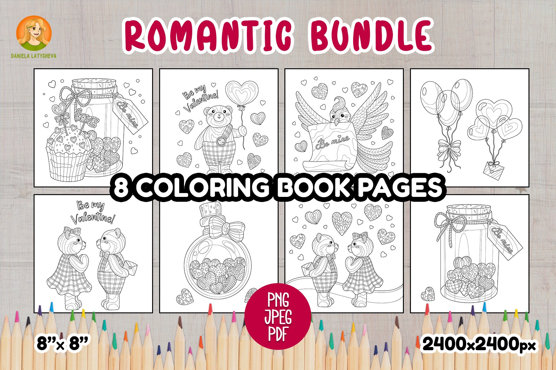Romantic bundle coloring book pages for valentine day