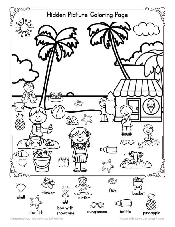 Free hidden pictures printable activities for kids