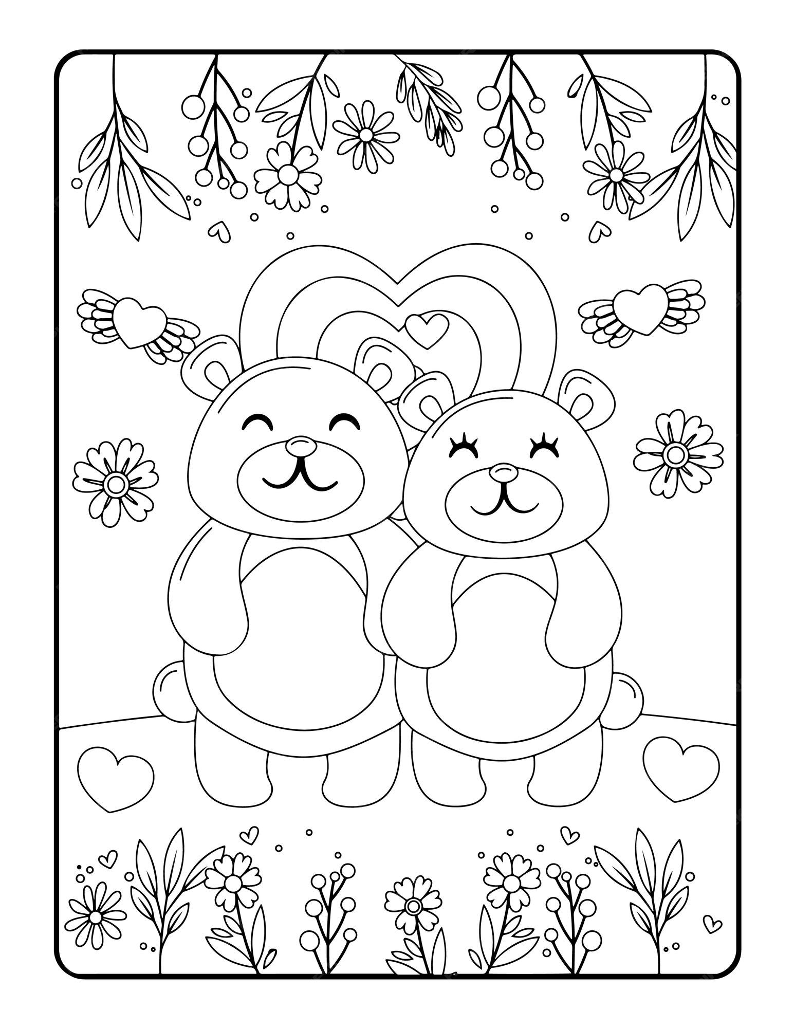 Premium vector christmas winter coloring valentines day coloring pages for kids love coloring page coloring book