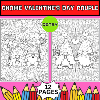 Gnome valentines day couple coloring pages mindfulness valentines day