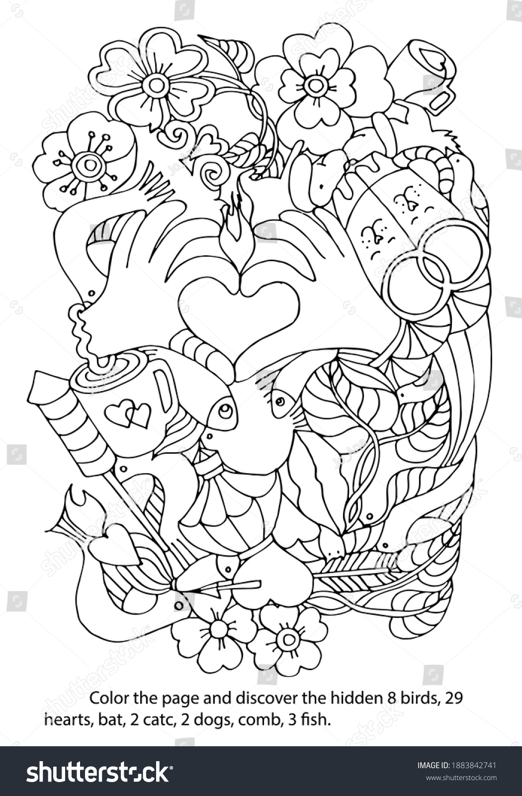 Vektor stok valentine day coloring page game find tanpa royalti