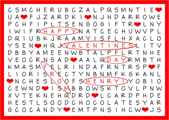 Personalized kids printable valentines day card word search sheet of x wallet sized cards hidden words puzzle for children