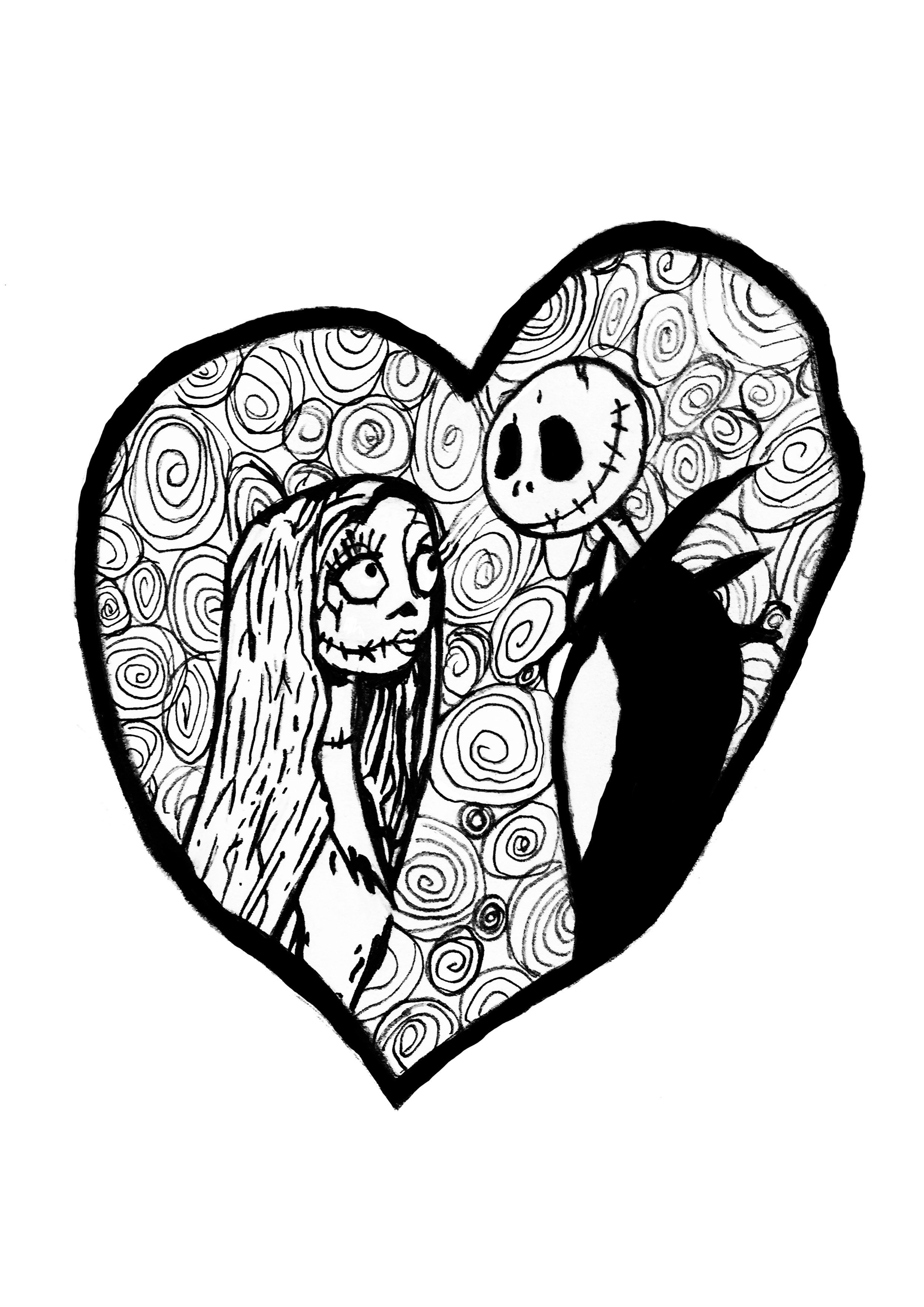 Jack sally valentines day coloring page from the nightmare before christmas