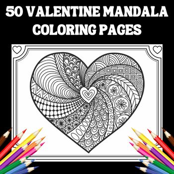 Valentines day mandala coloring pages by teachers helper tpt