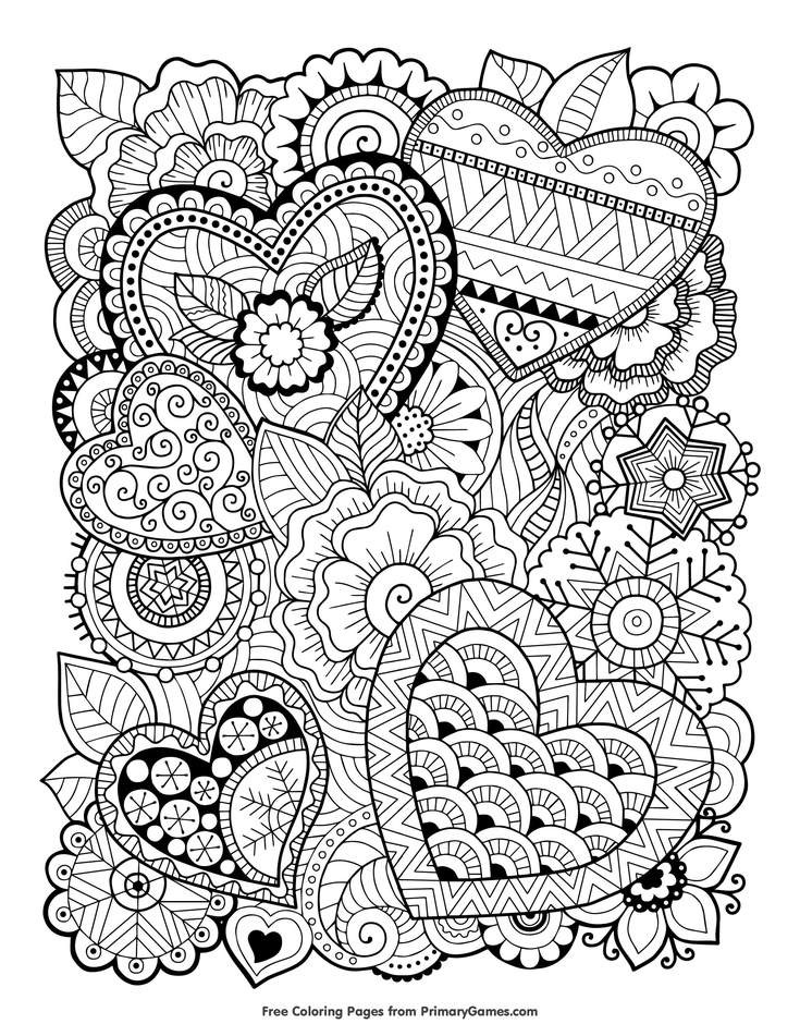 Zentangle hearts coloring page â free printable ebook love coloring pages heart coloring pages free adult coloring pages