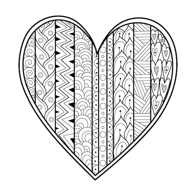 Premium vector doodle heart in zentangle style coloring page black and white love pattern for antistress coloring book valentines day mandala vector illustration